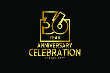 36 year anniversary celebration Block Design logotype. anniversary logo with golden isolated on black background - vector