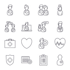 doctor and medical care line style icon set vector design