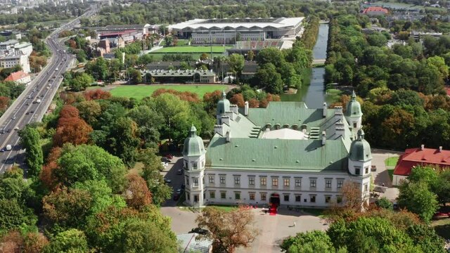 Ujazdowski Castle aerial. Remarkable sightseeing place in Warsaw, Poland.