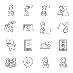 doctor and medical care line style icon set vector design
