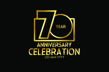 70 year anniversary celebration Block Design logotype. anniversary logo with golden isolated on black background - vector