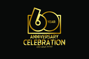 60 year anniversary celebration Block Design logotype. anniversary logo with golden isolated on black background - vector