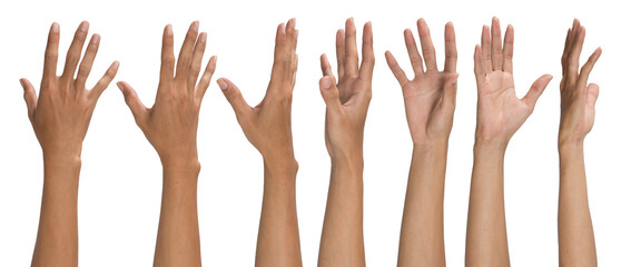 Collage of man hands on white backgrounds