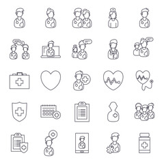 doctor and medical care line style icon set vector design