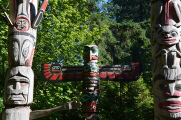 Totem poles in British Columbia created by first nations