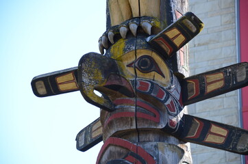 Totem poles in British Columbia created by first nations