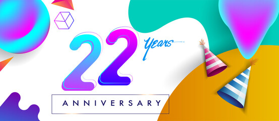 22nd years anniversary logo, vector design birthday celebration with colorful geometric background and abstract elements