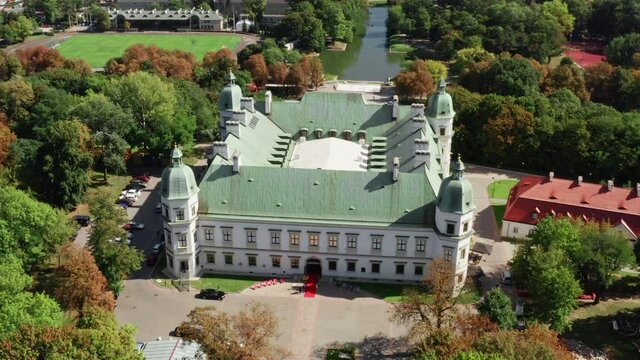 Ujazdowski Castle aerial. Remarkable sightseeing place in Warsaw, Poland.