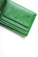 Blank green wallet isolated on white background . Open wallet . 