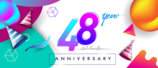 48th years anniversary logo, vector design birthday celebration with colorful geometric background and abstract elements