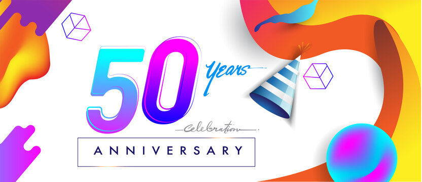 50th years anniversary logo, vector design birthday celebration with colorful geometric background and abstract elements