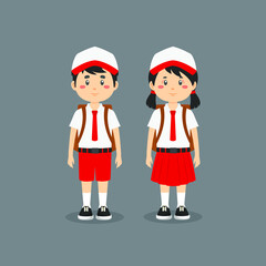 Cute Character Wearing Indonesian Elementary School Uniform