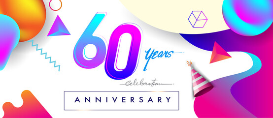 60th years anniversary logo, vector design birthday celebration with colorful geometric background and abstract elements