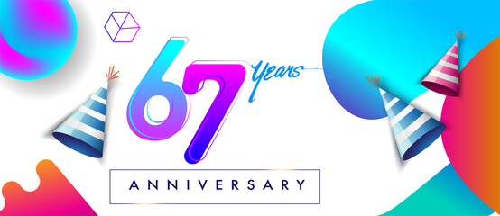 67th years anniversary logo, vector design birthday celebration with colorful geometric background and abstract elements