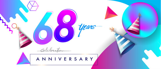 68th years anniversary logo, vector design birthday celebration with colorful geometric background and abstract elements