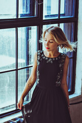 portrait of a girl in a black dress