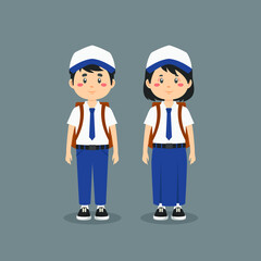 Cute Character Wearing Indonesian Junior High School Uniform