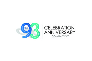 Fototapeta premium 93 years anniversary celebration Blue and Tosca Colors Design logotype. anniversary logo isolated on White background, vector Horizontal number design for celebration, invitation card -vector