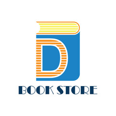 book store logo with alphabet D. vector illustration 