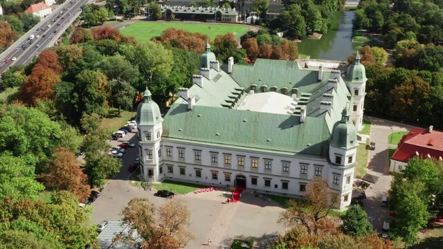 Ujazdowski Castle aerial. Remarkable sightseeing place in Warsaw, Poland.