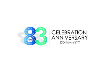 83 years anniversary celebration Blue and Tosca Colors Design logotype. anniversary logo isolated on White background, vector Horizontal number design for celebration, invitation card -vector