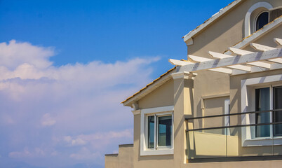 facade of an old house with blue sky