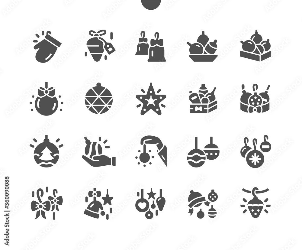 Poster toys on the christmas tree well-crafted pixel perfect vector solid icons 30 2x grid for web graphics