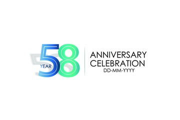 58 years anniversary celebration Blue and Tosca Colors Design logotype. anniversary logo isolated on White background, vector Horizontal number design for celebration, invitation card -vector