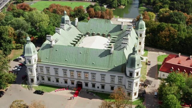 Ujazdowski Castle aerial. Remarkable sightseeing place in Warsaw, Poland.