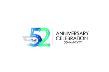 52 years anniversary celebration Blue and Tosca Colors Design logotype. anniversary logo isolated on White background, vector Horizontal number design for celebration, invitation card -vector