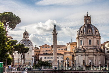 Trajan's Column and St Peter's Basilica, Rome, Italy