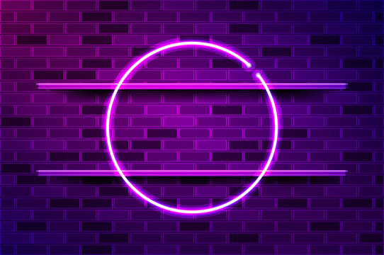 Round Circle Glowing Purple Neon Frame. Realistic Vector Illustration