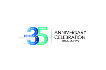 35 year anniversary celebration Blue and Tosca Colors Design logotype. anniversary logo isolated on White background - vector