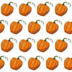 Pumpkin vector seamless pattern. Orange vegetable of seamless texture. Harvest Festival. Autumn. Halloween. Thanksgiving Day.Textiles, wrapping paper, wallpaper design. Isolated objects.