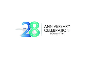 28 year anniversary celebration Blue and Tosca Colors Design logotype. anniversary logo isolated on White background - vector