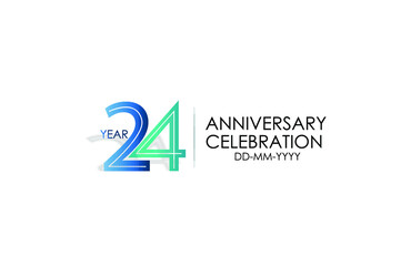24 year anniversary celebration Blue and Tosca Colors Design logotype. anniversary logo isolated on White background - vector