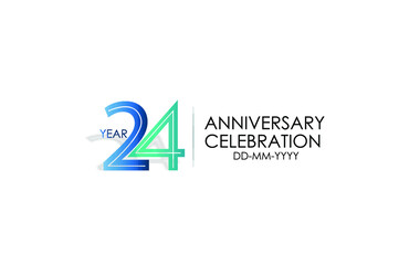 24 year anniversary celebration Blue and Tosca Colors Design logotype. anniversary logo isolated on White background - vector