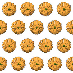 Pumpkin vector seamless pattern. Orange vegetable of seamless texture. Harvest Festival. Autumn. Halloween. Thanksgiving Day.Textiles, wrapping paper, wallpaper design. Isolated objects.