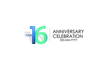 16 year anniversary celebration Blue and Tosca Colors Design logotype. anniversary logo isolated on White background - vector
