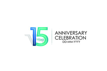 15 year anniversary celebration Blue and Tosca Colors Design logotype. anniversary logo isolated on White background - vector