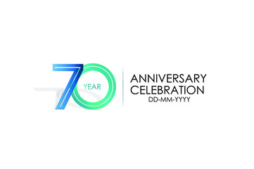 70 year anniversary celebration Blue and Tosca Colors Design logotype. anniversary logo isolated on White background - vector