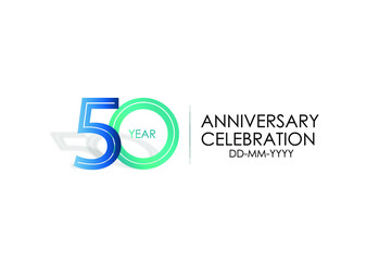 50 year anniversary celebration Blue and Tosca Colors Design logotype. anniversary logo isolated on White background - vector