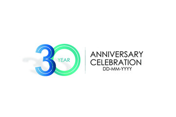 30 year anniversary celebration Blue and Tosca Colors Design logotype. anniversary logo isolated on White background - vector