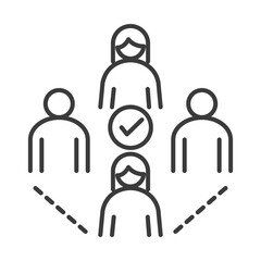 covid 19 social distancing in the public place during coronavirus, outbreak spreading vector line style icon