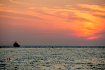Sunset in Sevastopol overlooking the military ships of the Russian Navy