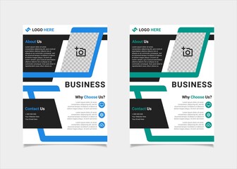 Business flyer template vector design, A4 brochure template blue and teal geometry shapes used for business poster layout, IT Company flyer, corporate banners, and leaflets