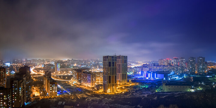 Night views of new buildings in the city of Ufa, Russia
