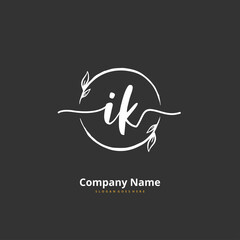 I K IK Initial handwriting and signature logo design with circle. Beautiful design handwritten logo for fashion, team, wedding, luxury logo.