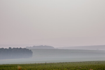 Misty hilly landscape of the southern Urals.