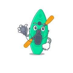 A dedicated canoe doctor caricature design working with tools